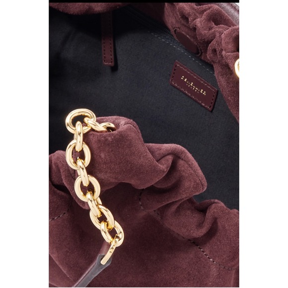 DeMellier Miami  Burgundy Suede Shoulder Bag Gold Chain Accents Ruched  NWT - Picture 5 of 12